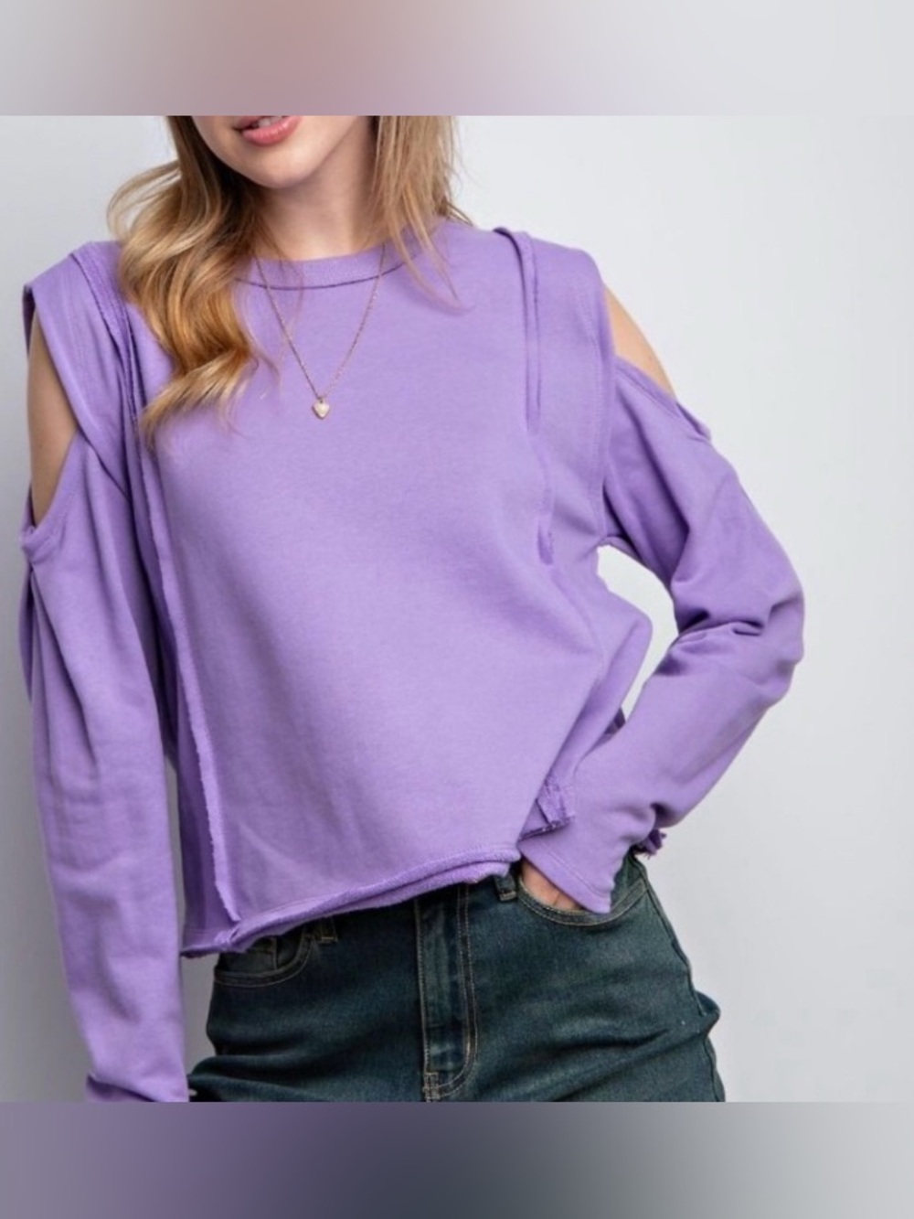Easel Lavender Cold Shoulder Sweatshirt